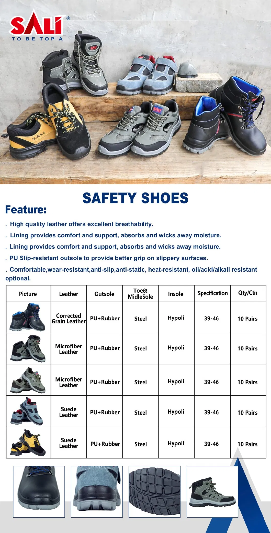 Sali 39-46 PU with Suede Leather Steel High Quality Safety Shoes