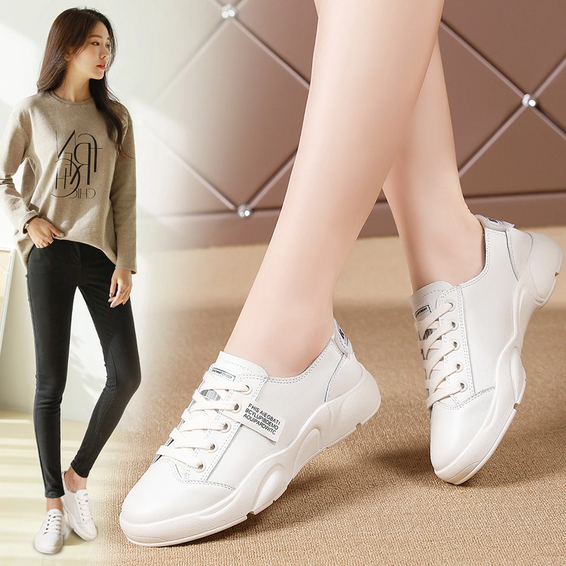 White Leather Sports Shoes Fashion Sneakers for Women Athletic Running Shoes