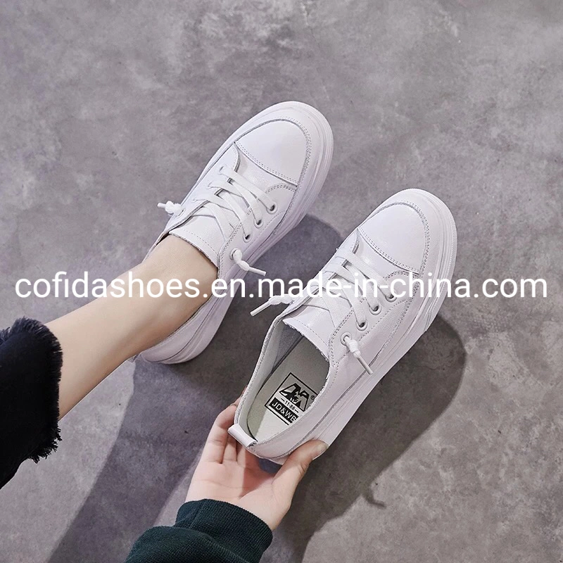 Outdoor Lace Design Soft White Leather Women Sports Running Shoe