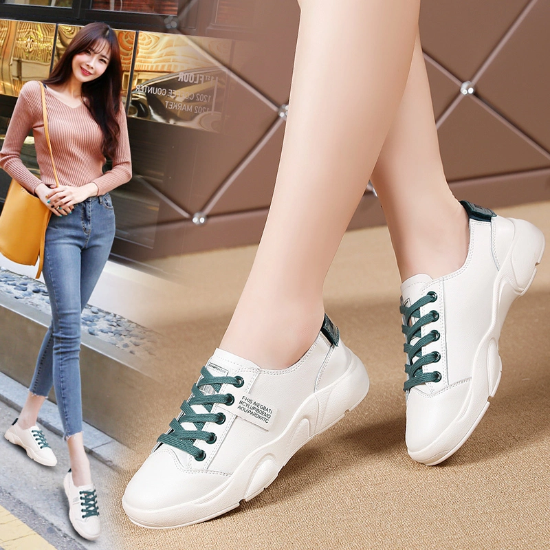 White Leather Sports Shoes Fashion Sneakers for Women Athletic Running Shoes