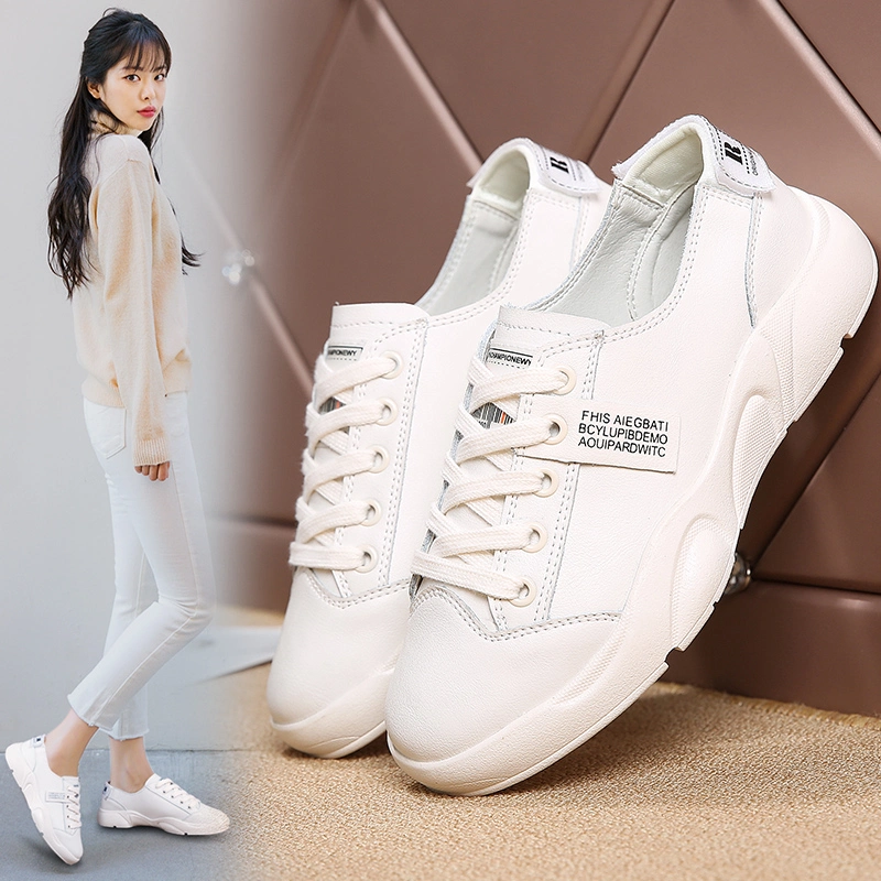 White Leather Sports Shoes Fashion Sneakers for Women Athletic Running Shoes