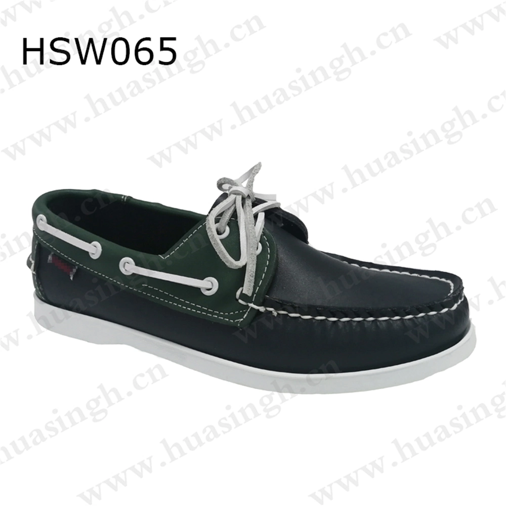 Zh, Well-Made Real Leather Daily Casual Peas with Shoelaces Durable Rubber Outsole Men Boat Shoes Hsw065