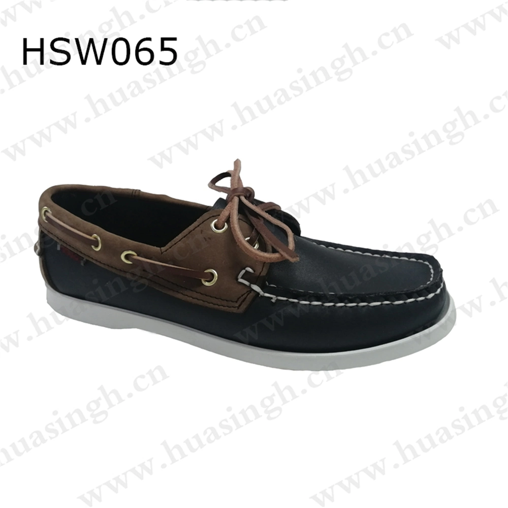 Zh, Well-Made Real Leather Daily Casual Peas with Shoelaces Durable Rubber Outsole Men Boat Shoes Hsw065