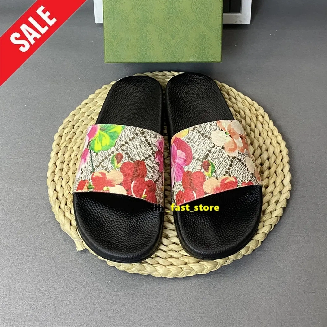 Designer Sandals Floral Slippers for Men Women Summer Room Beach Flatssandale Gear Sole Rubber Leather Brocade Slippers Luxury Claquette Mules Pantoufle