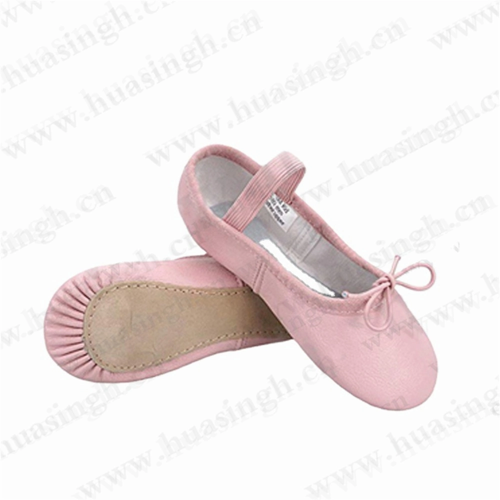 Gww, International Children&prime;s Dance Competition Soft Ballet Shoe Factory Price Elastic Band Design Full Leather Ballet Shoe Hsd001