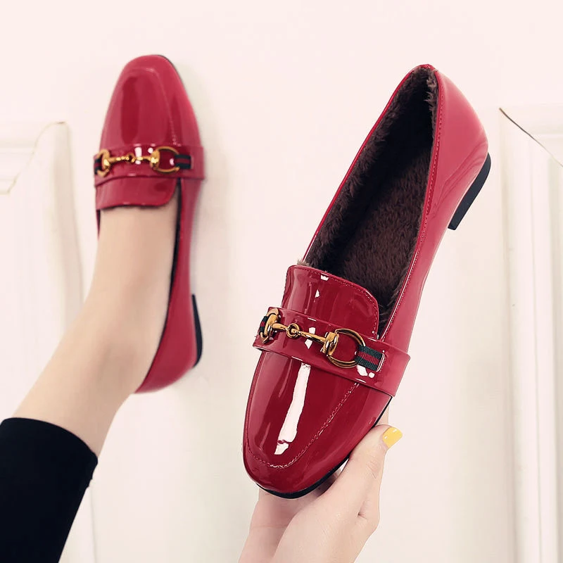 New Arrival Leather Square Toe Pump Shoes Fashion Metal Buckle Slip-on Casual Low Heel Women&prime;s Flat Shoes