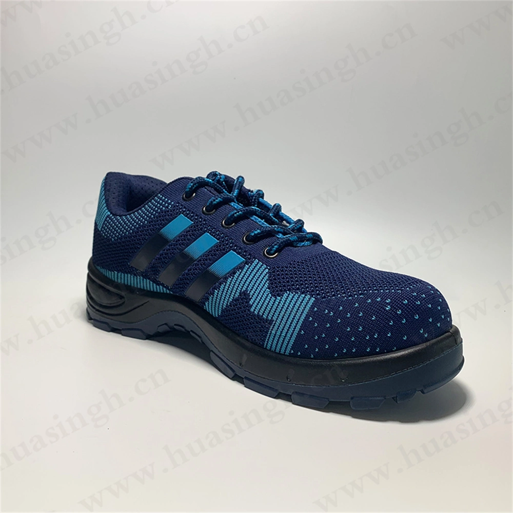 Lxg, Blue Knitted-Upper Light Fly-Knitted Upper Safety Shoe Anti-Slip Shockproof Outdoor Hiking Shoes HSS454