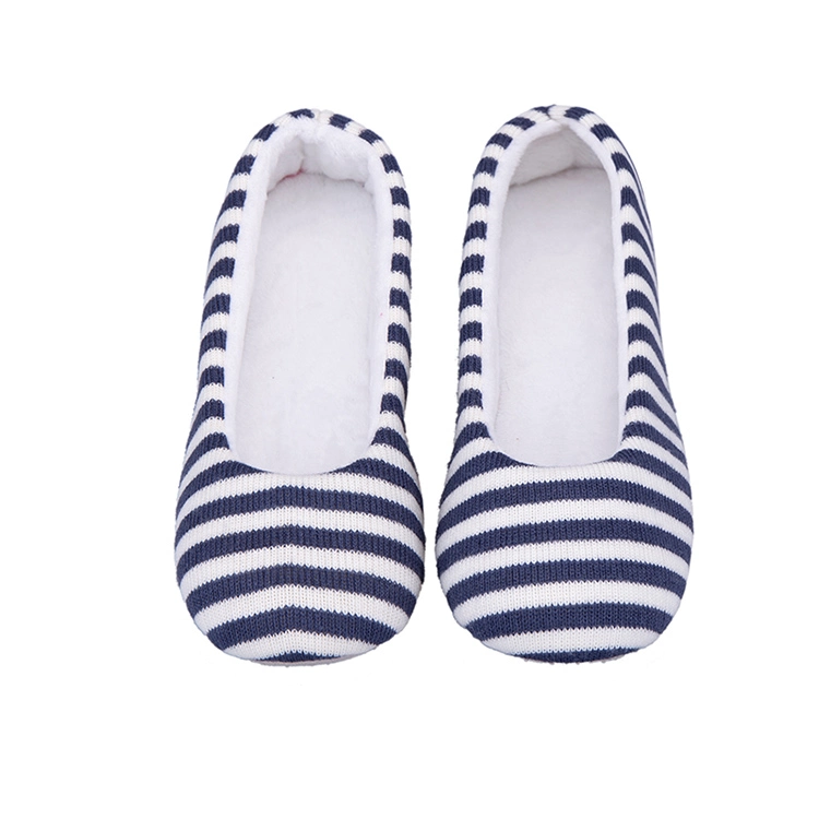 Classic Stripe Knitting Indoor Home Winter Fur Ballet Slipper Shoes for Women