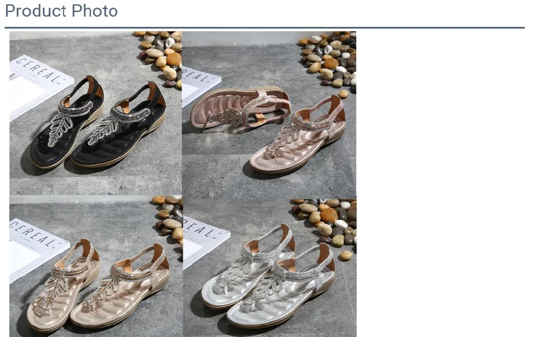 2020 Summer New T-Shaped Leaf Rhinestone Beaded Sandals Popper Toe Wedge Flat Sandals Female Factory Direct Ladies Shoes