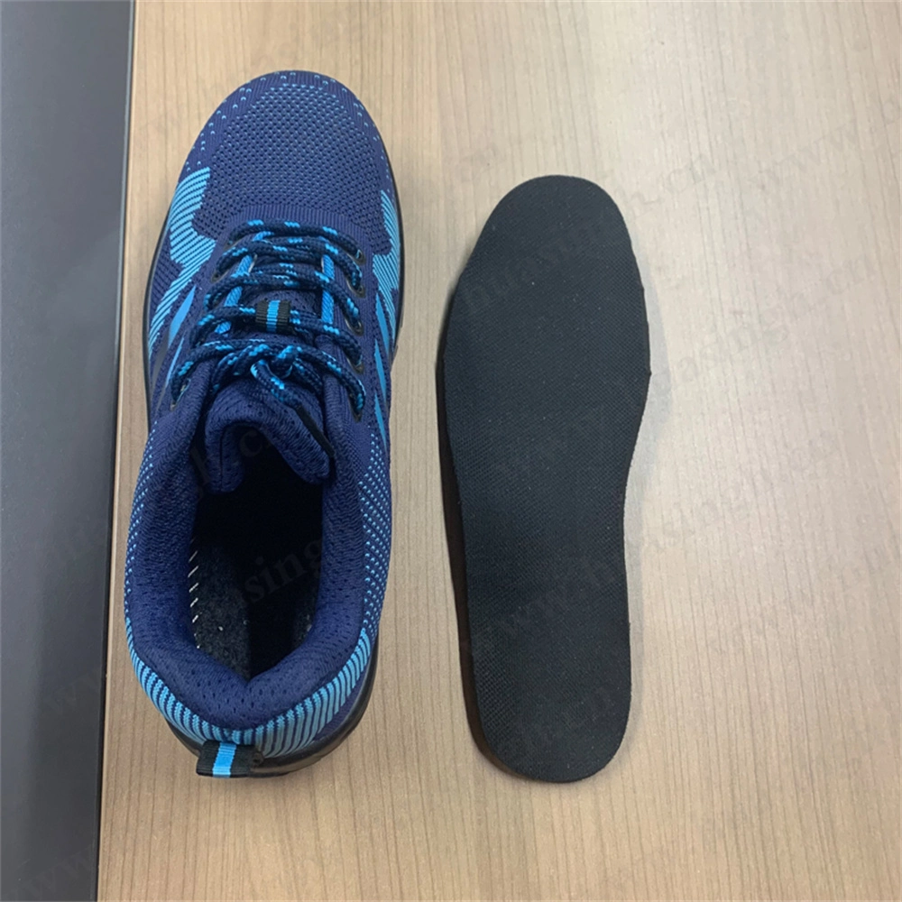 Lxg, Blue Knitted-Upper Light Fly-Knitted Upper Safety Shoe Anti-Slip Shockproof Outdoor Hiking Shoes HSS454