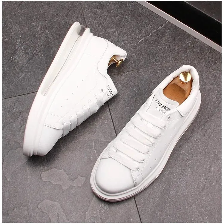 Luxury Design High Quality Men White Shoes Thick Bottom Platform Casual Couple Sneakers Spring Autumn Flock Party Wedding Loafers