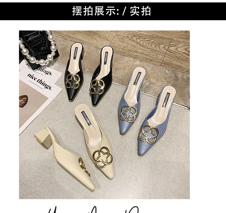 Zonxan Good Price Simplicity Pointed Toe Baotou Half Slippers Single Shoes Casual Lazy Block Heel Sandals