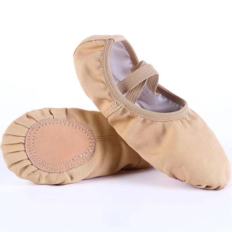 Factory Price Hot Sales Good Quality New Fashionable Dance Training Practice Round Toe Canvas Ballet Flat Shoes for Women Girls