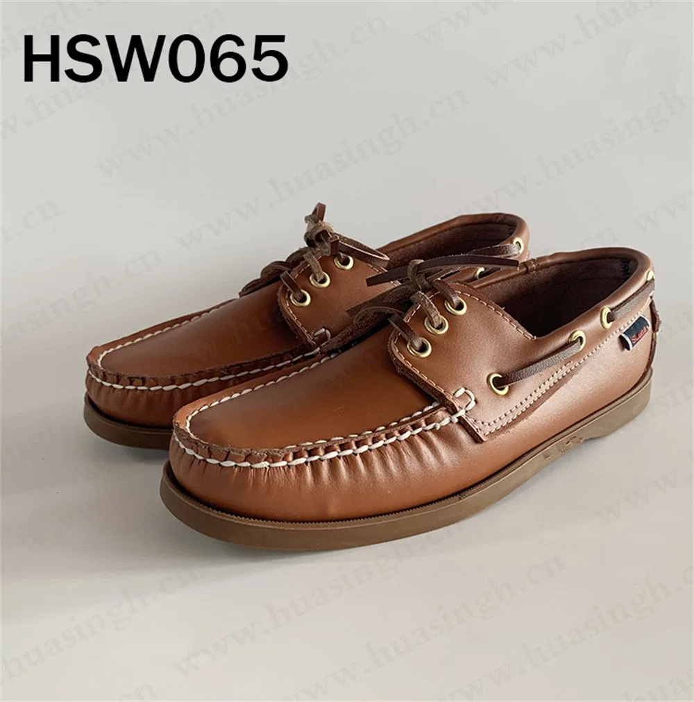 Zh, Well-Made Real Leather Daily Casual Peas with Shoelaces Durable Rubber Outsole Men Boat Shoes Hsw065