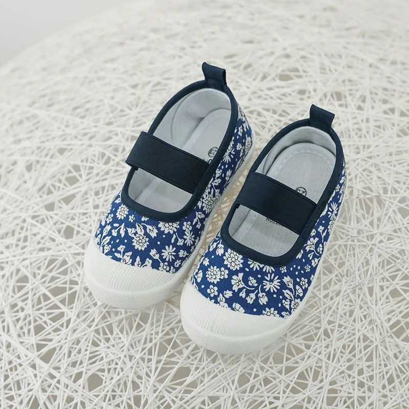 Children Four Seasons Canvas Shoes Soft Soled Floral Girls Shoes Elastic Kindergarten Dance Small White Shoes Baby Walking Shoes