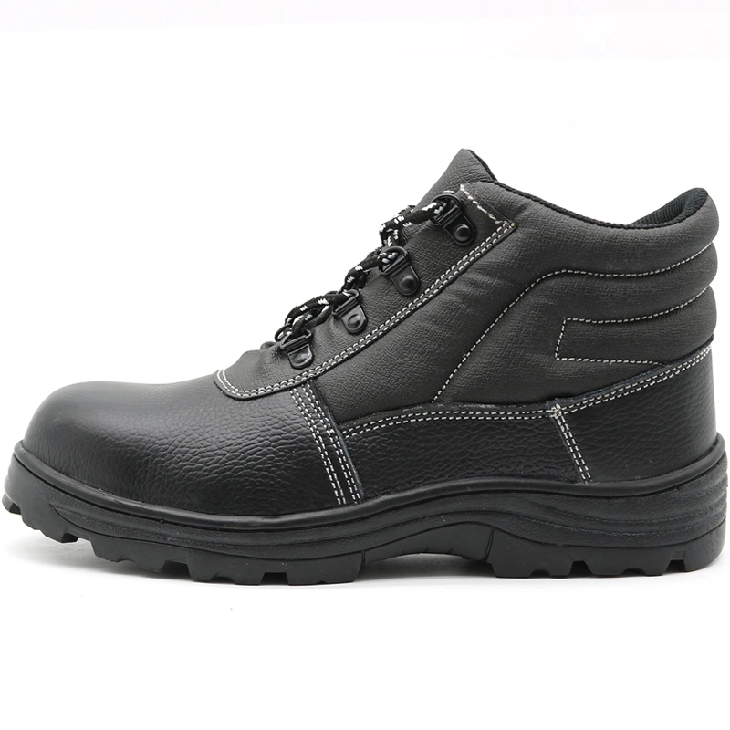 Oil Acid Resistant Anti Slip Rubber Sole Black Genuine Cow Leather Steel Toe Steel MID Plate Men Industrial Safety Shoes