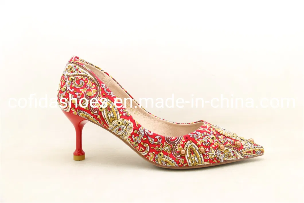 Traditional Red Fabric Party Dress Lady Bridal Shoe