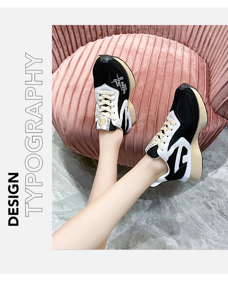 Zonxan Fashion Running Shoes Design Women Sneakers Students Sport Shoes Girl Version Base Thick Bottom White Casual Shoes