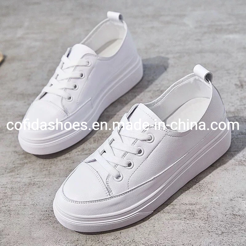 Outdoor Lace Design Soft White Leather Women Sports Running Shoe