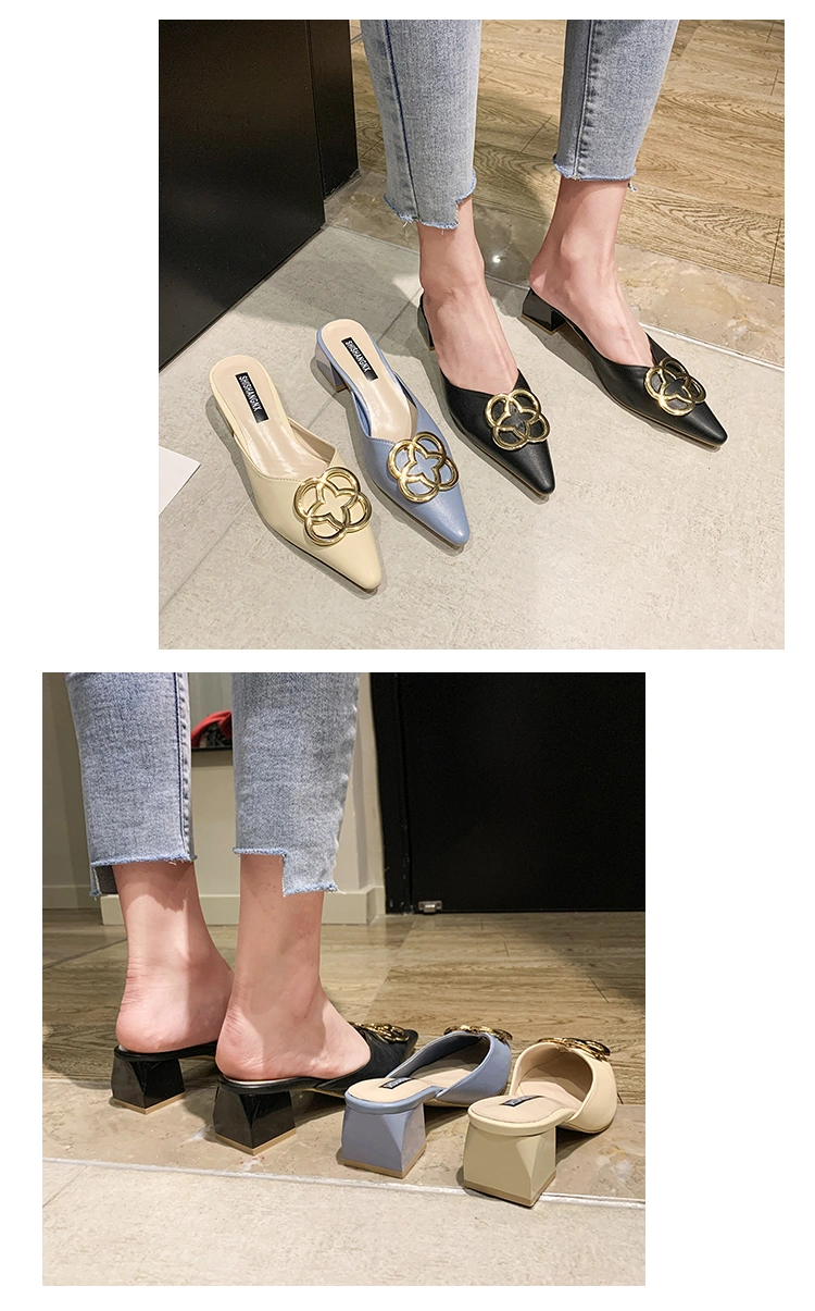 Zonxan Good Price Simplicity Pointed Toe Baotou Half Slippers Single Shoes Casual Lazy Block Heel Sandals