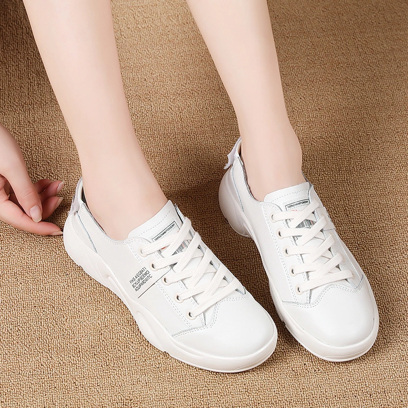 White Leather Sports Shoes Fashion Sneakers for Women Athletic Running Shoes