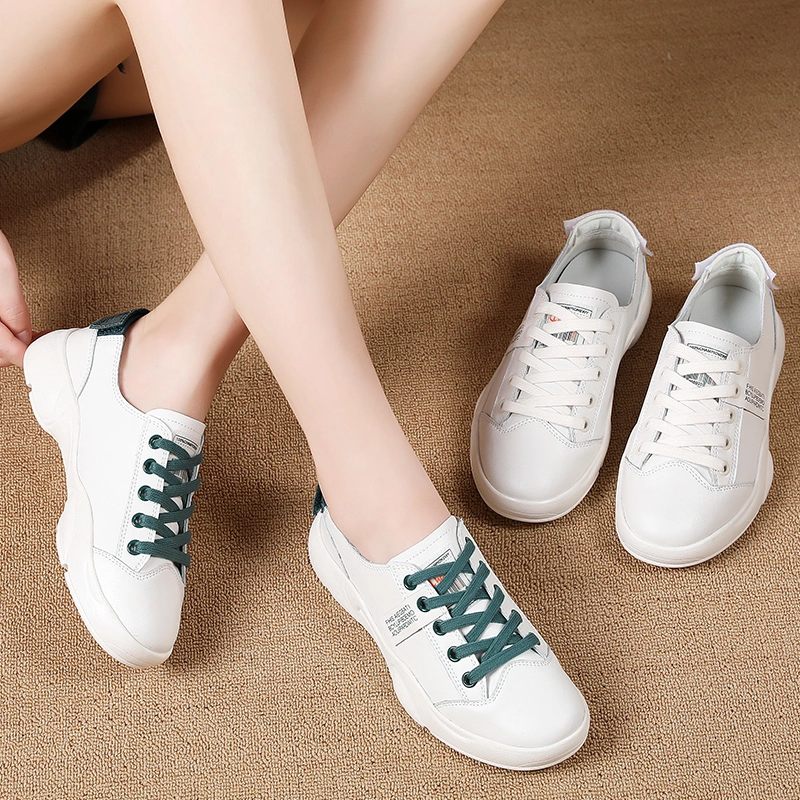 White Leather Sports Shoes Fashion Sneakers for Women Athletic Running Shoes