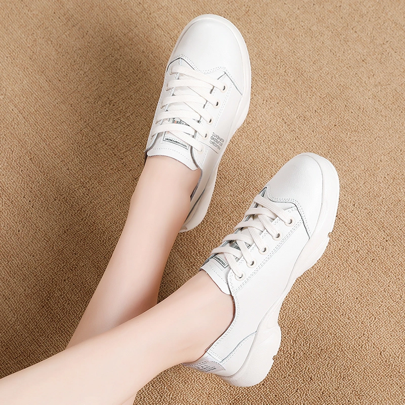 White Leather Sports Shoes Fashion Sneakers for Women Athletic Running Shoes