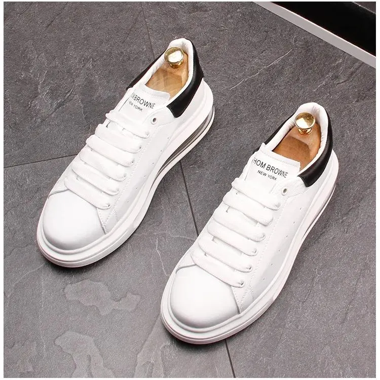 Luxury Design High Quality Men White Shoes Thick Bottom Platform Casual Couple Sneakers Spring Autumn Flock Party Wedding Loafers