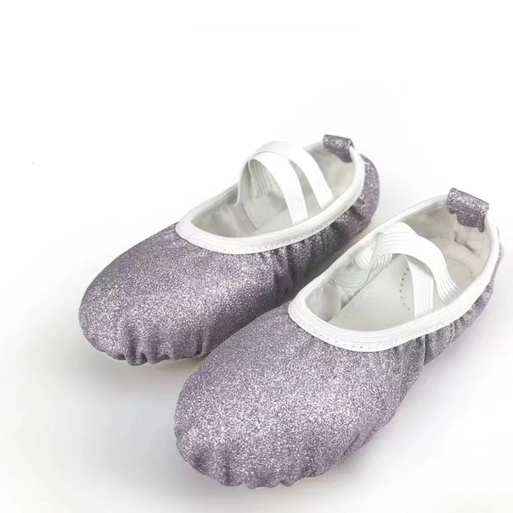 Fashionable Hot Sales Colorful Blue Sliver Glitter Stretch Beautiful Dance Practice Ballet Flat Shoes