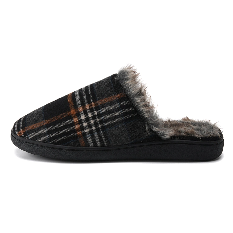 Classic Comfortable Check Tweed Slip on House Indoor Outdoor with Fluffy Lining Winter Warm Slippers for Men