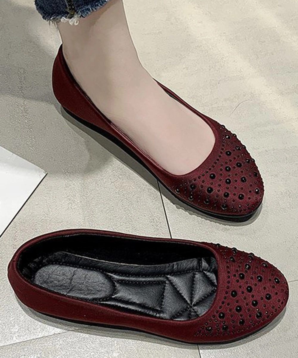 Round Toe Light Weight Rhinestone Flat Office Walking Shoes for Women