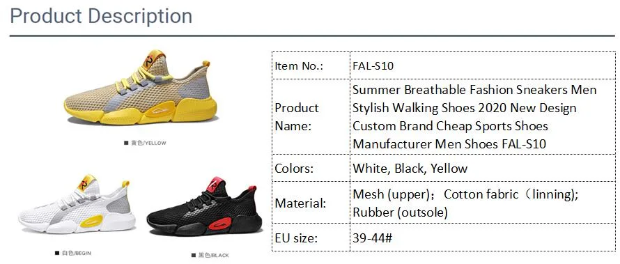 Summer Breathable Fashion Sneakers Men Stylish Walking Shoes 2020 New Design Custom Brand Cheap Sports Shoes Manufacturer Men Shoes Fal-S10