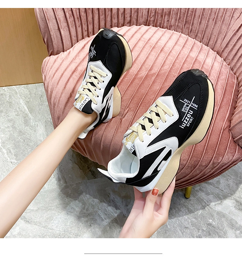 Zonxan Fashion Running Shoes Design Women Sneakers Students Sport Shoes Girl Version Base Thick Bottom White Casual Shoes