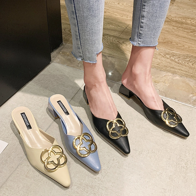 Zonxan Good Price Simplicity Pointed Toe Baotou Half Slippers Single Shoes Casual Lazy Block Heel Sandals