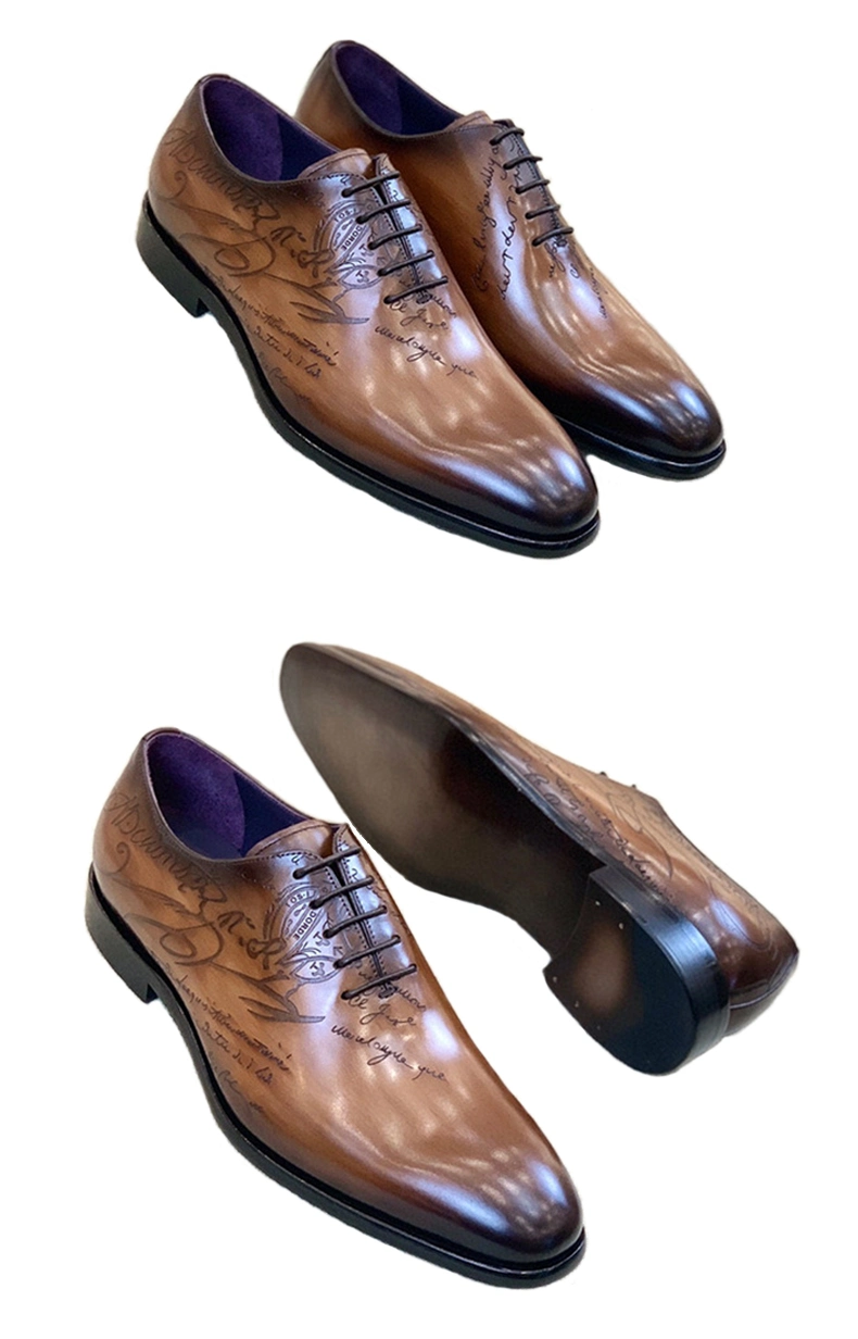 Factory Price Berluti Style Popular Men Lace-up Business Dress Formal Leather Casual Shoes