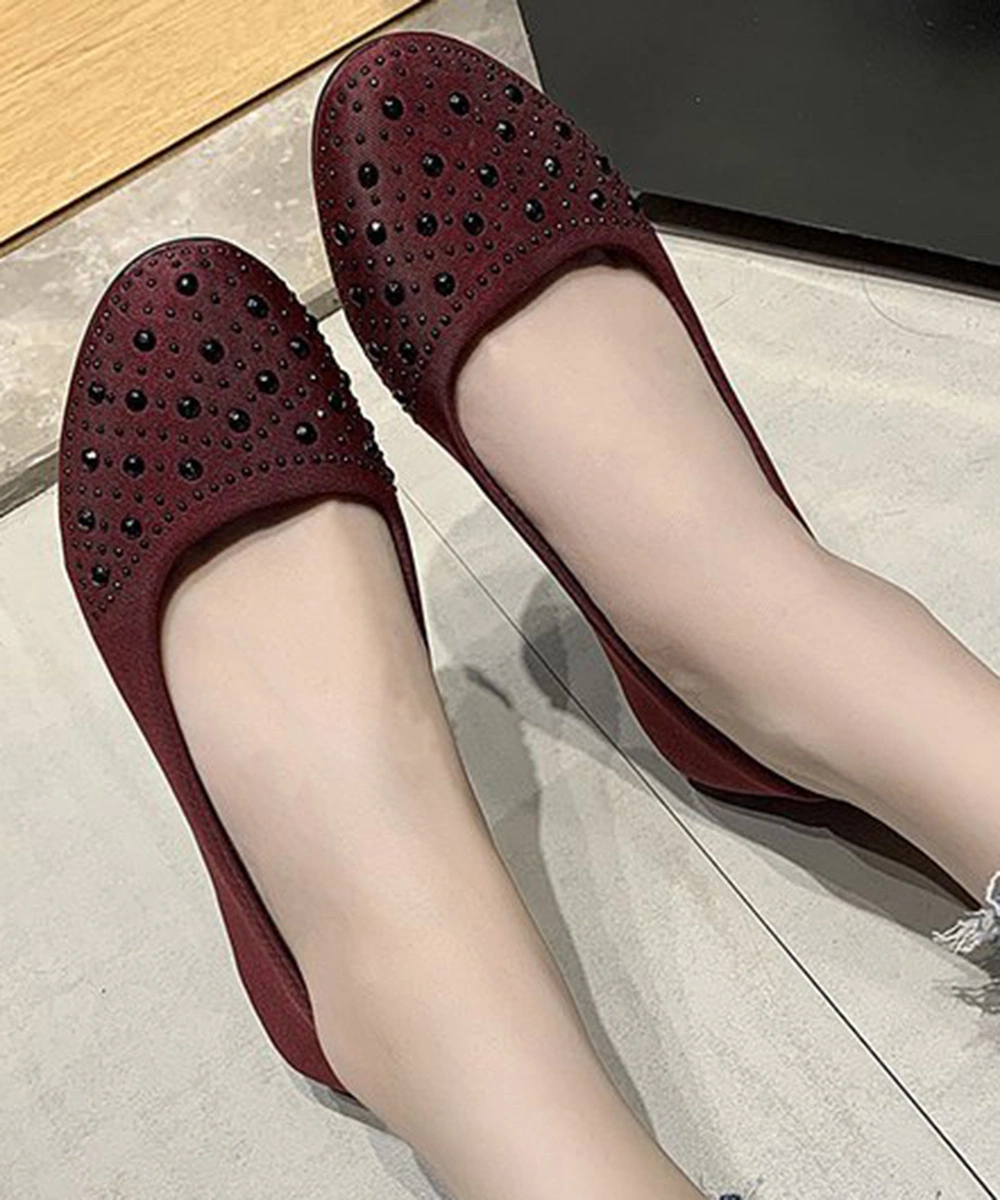 Round Toe Light Weight Rhinestone Flat Office Walking Shoes for Women