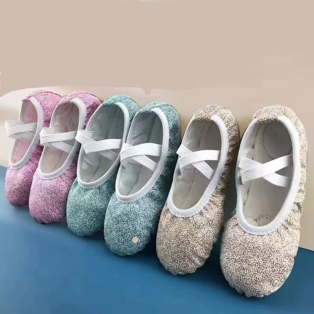 Fashionable Hot Sales Colorful Blue Sliver Glitter Stretch Beautiful Dance Practice Ballet Flat Shoes