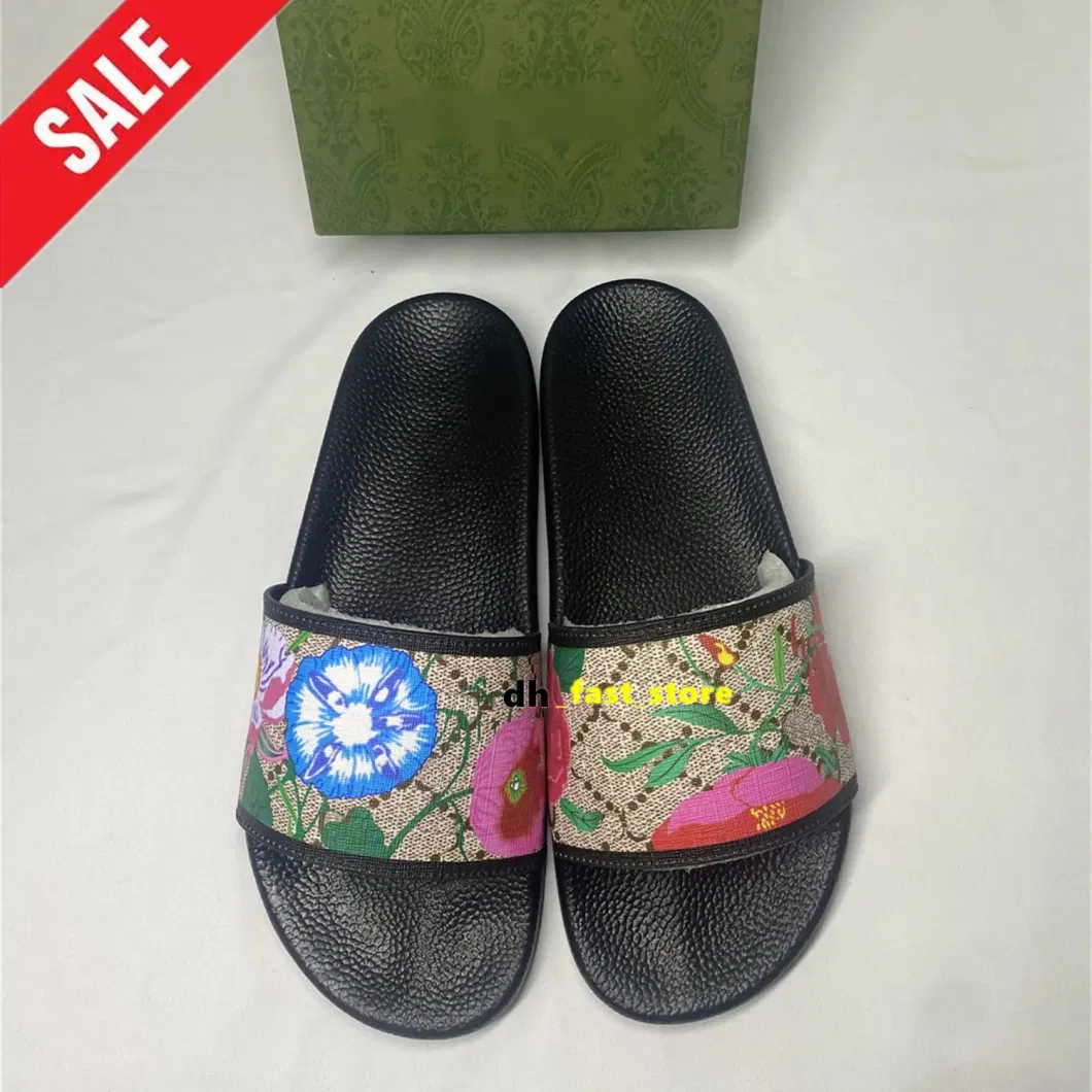 Designer Sandals Floral Slippers for Men Women Summer Room Beach Flatssandale Gear Sole Rubber Leather Brocade Slippers Luxury Claquette Mules Pantoufle