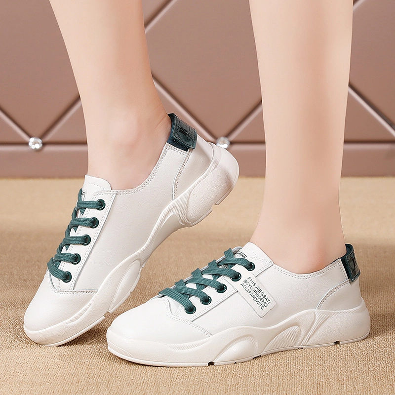 White Leather Sports Shoes Fashion Sneakers for Women Athletic Running Shoes