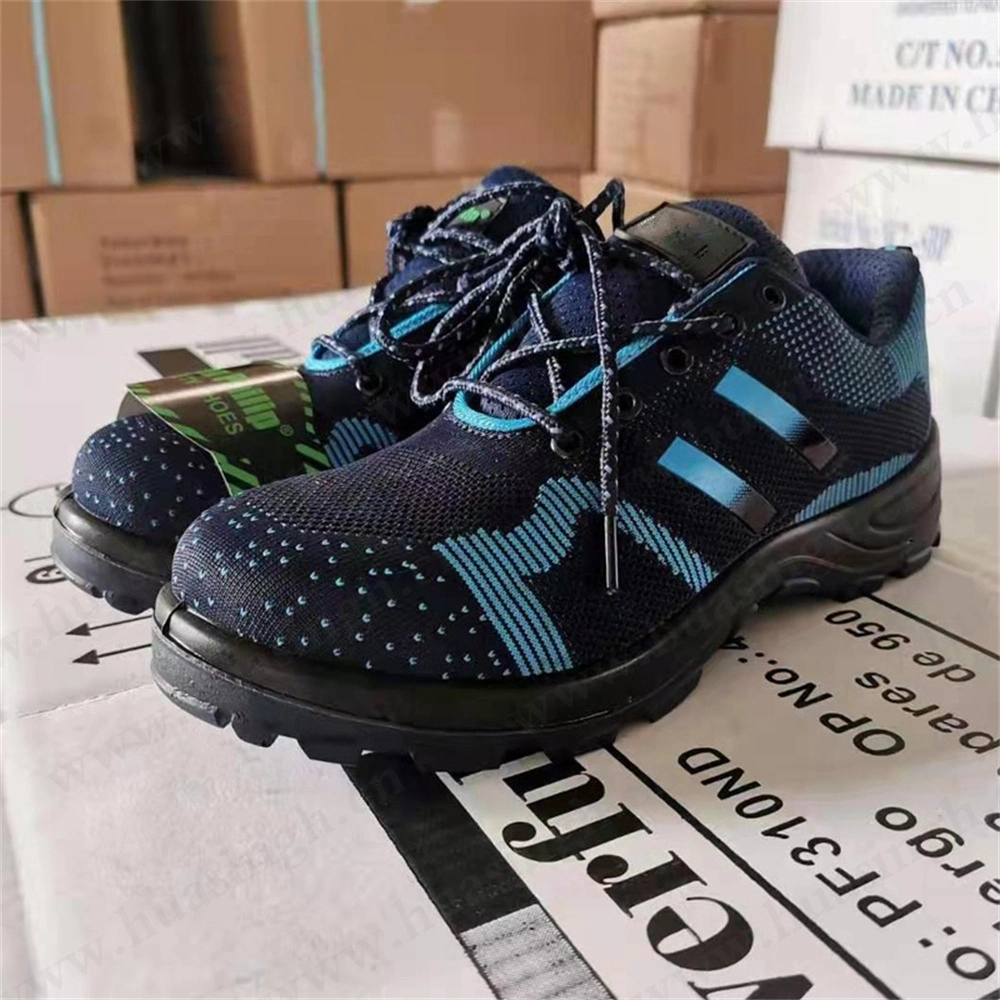 Lxg, Blue Knitted-Upper Light Fly-Knitted Upper Safety Shoe Anti-Slip Shockproof Outdoor Hiking Shoes HSS454