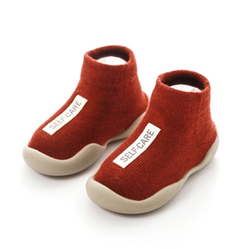 Newborn Toddler Baby Girls Boys Solid Rubber Sole Socks, Anti-Slip Winter Warm Baby Walking Shoes Slippers Esg13471