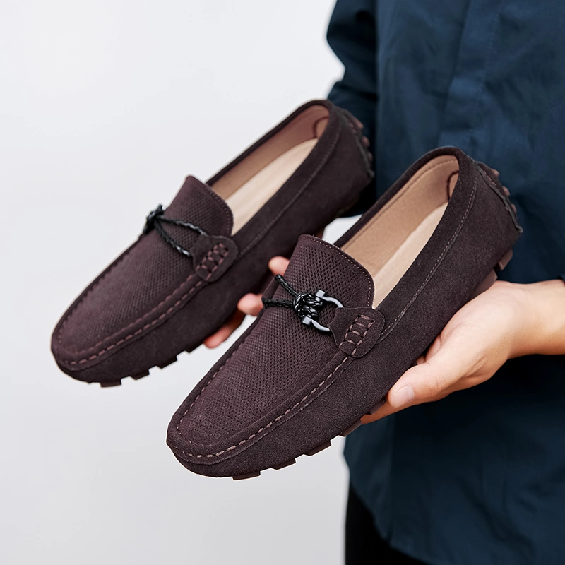 Men&prime;s New Casual Slip-on Suede Moccasin Leather Beanie Shoes Breathable Soft Sole Driving Shoes