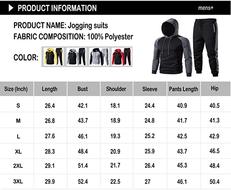 Jogging Activewear with Long Sleeve Pullover Hoodies, Casual Sweatsuit for Men