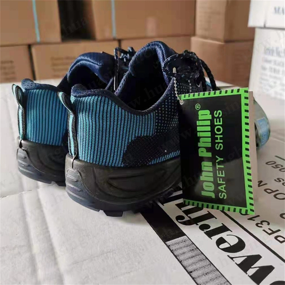 Lxg, Blue Knitted-Upper Light Fly-Knitted Upper Safety Shoe Anti-Slip Shockproof Outdoor Hiking Shoes HSS454