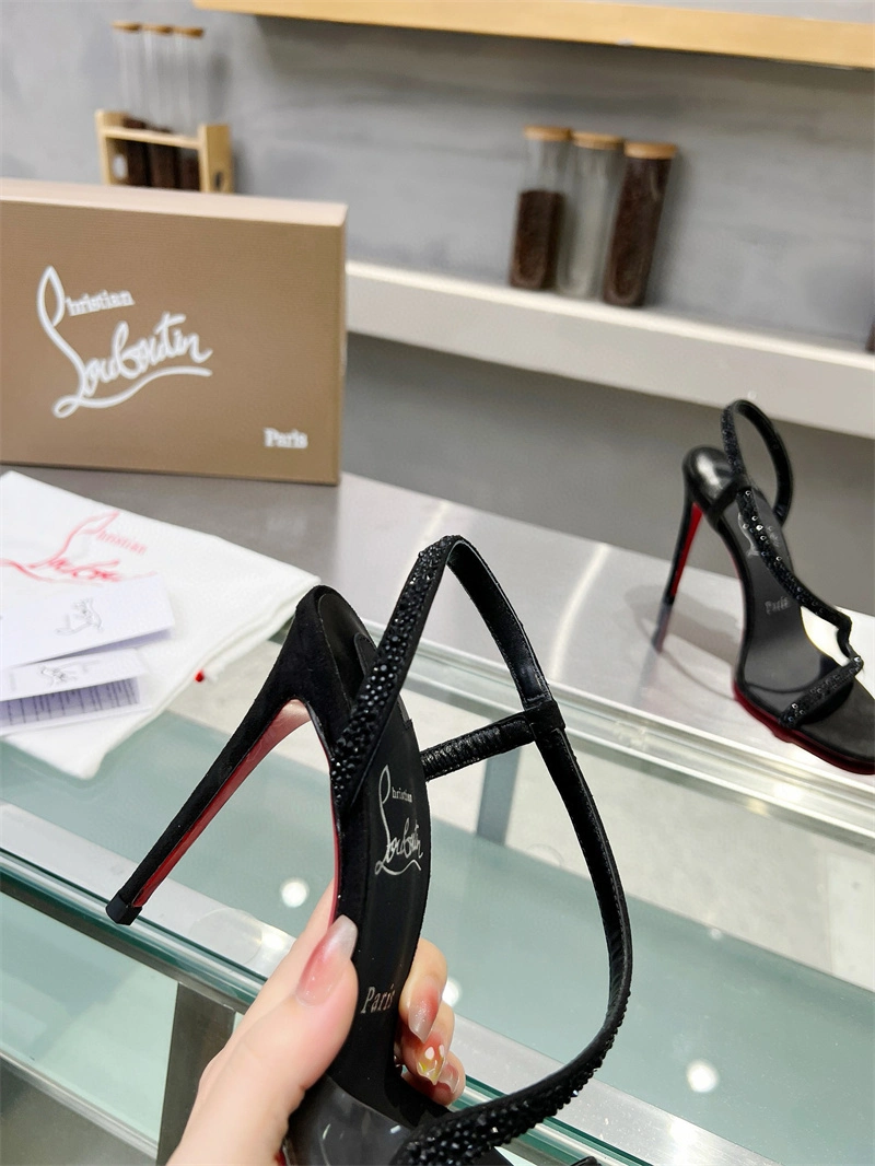 Citianlouboutin&quot;S Road Platinum Limited Edition Transparent Film Inlaid Suede Hot Diamond High Heel Fashion Sandals Peugeot&quot;S High Heel Shoes Brilliant