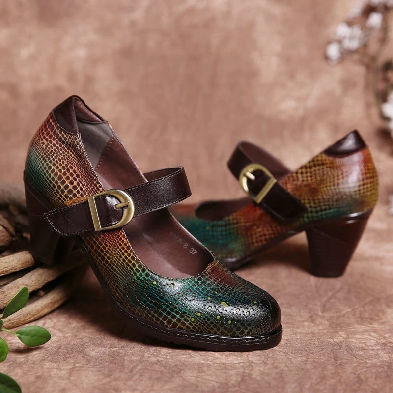 Bohemian Women&prime;s Shoes Alligator Print Leather Shoes