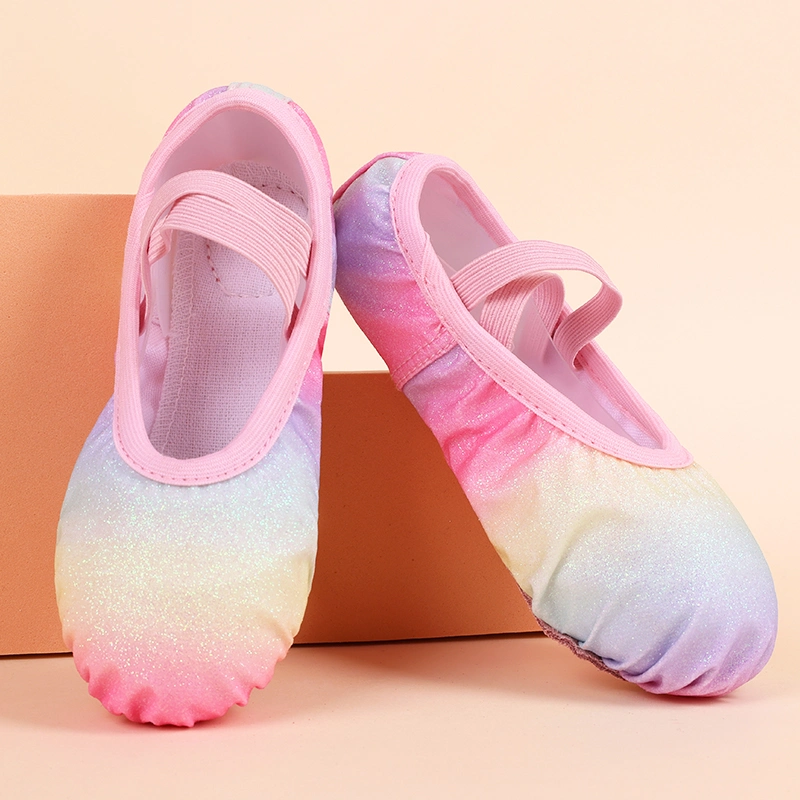 Colorful Shiny Sequins Girls Ballet Shoes Elastic Band Soft Ballet Dance Shoes