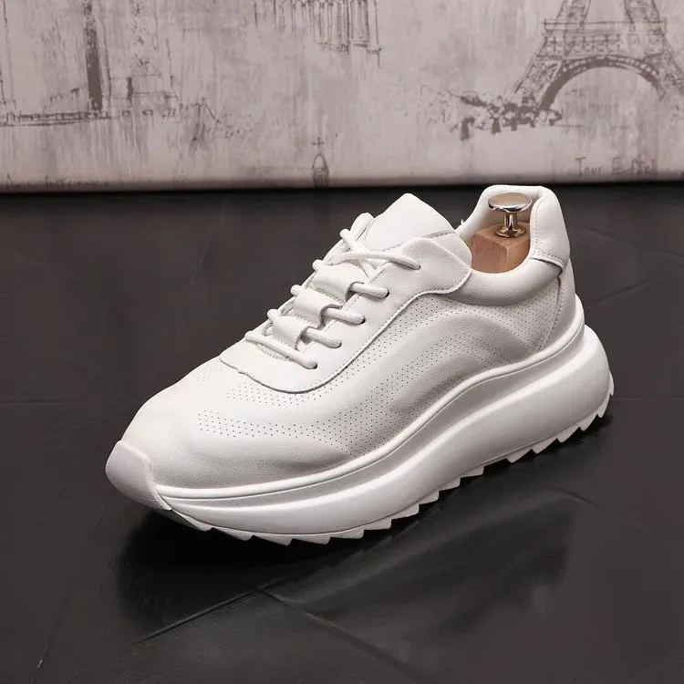 Brand New Men Shoes PU Leather Walking Footwear High Quality White Fashion Round Toe Breathable Vulcanize Casual Sneakers Shoe