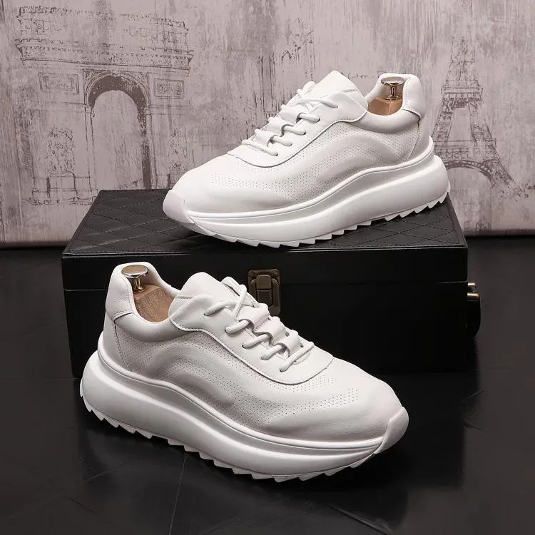 Brand New Men Shoes PU Leather Walking Footwear High Quality White Fashion Round Toe Breathable Vulcanize Casual Sneakers Shoe