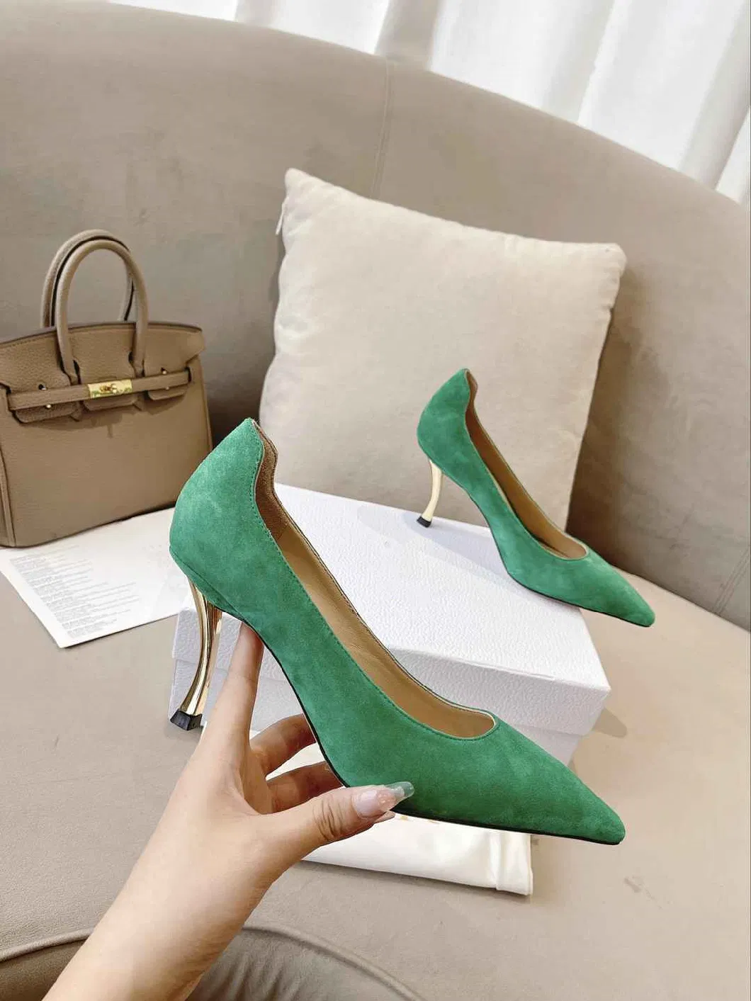 Thin Comfortable Fashion Temperament Patent Leather Sheep Skin Women High Heel Shoes